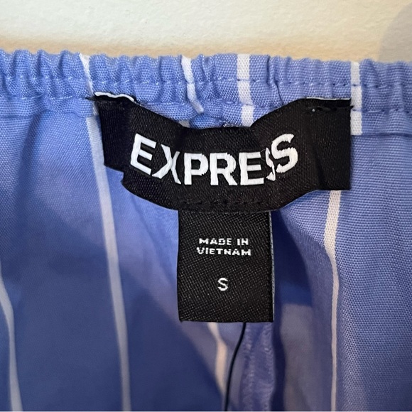 Express Blue & White Pinstripe Ruffle Wrap Dress | NWT  Small - Picture 5 of 9